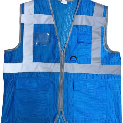 Mavi Renkli Reflektörlü Fileli Cepli Mühendis Yeleği