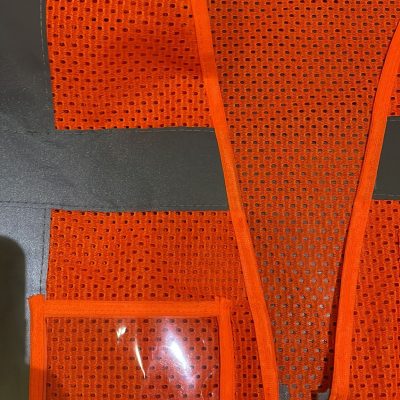 Alternative view of Baskılı Reflektörlü Fileli Cepli Mühendis Yeleği Turuncu Lacivert Renkli, CE, EN ISO 20471